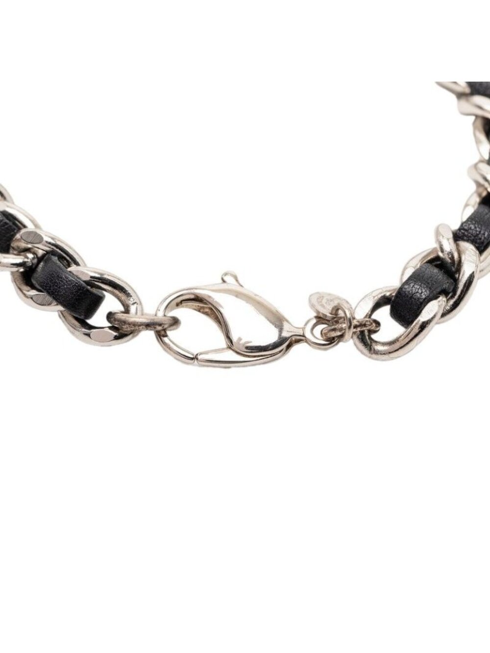 Chanel CC Logo Bracelet Silver Black Metal Leather - Picture 4 of 5